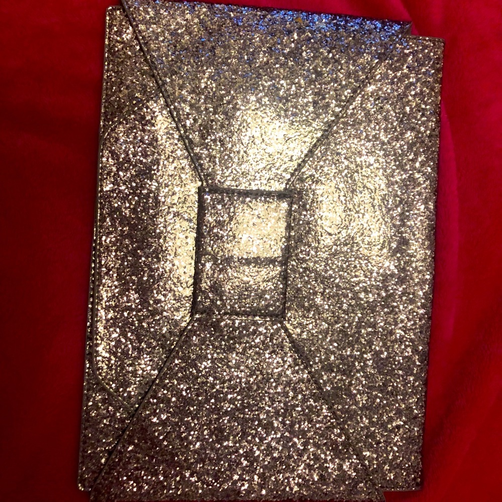 Silver grey glitter clutch